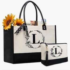 Initial Canvas Monogram Tote (letter “L”)